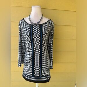 Croft & Barrow Women’s Top Blouse Tunic Plus 2XL Geometric Round Neck 3/4 Sleeve